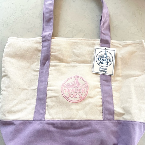 Large Trader Joe’s Lavender/ Pink Canvas Tote Bag, NWT - Picture 2 of 3